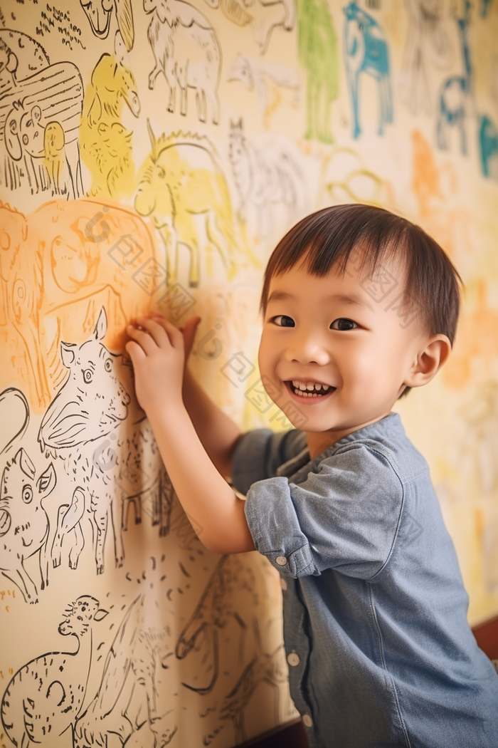 孩子童年涂鸦画笔艺术绘画儿童墙绘摄影图55