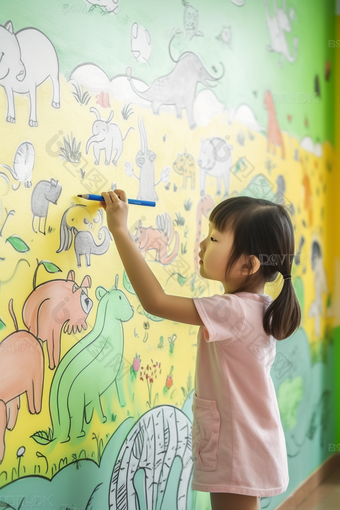 孩子童年涂鸦画笔艺术绘画儿童墙绘摄影图50