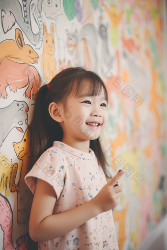 孩子童年涂鸦画笔艺术绘画儿童墙绘摄影图41