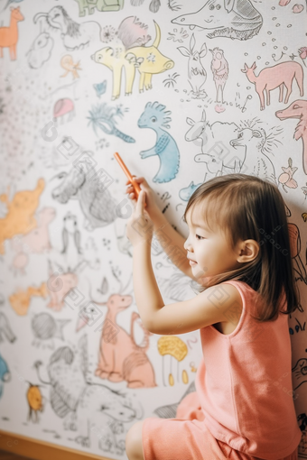 孩子童年涂鸦画笔艺术绘画儿童墙绘摄影图45