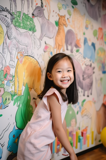 孩子童年涂鸦画笔艺术绘画儿童墙绘摄影图49