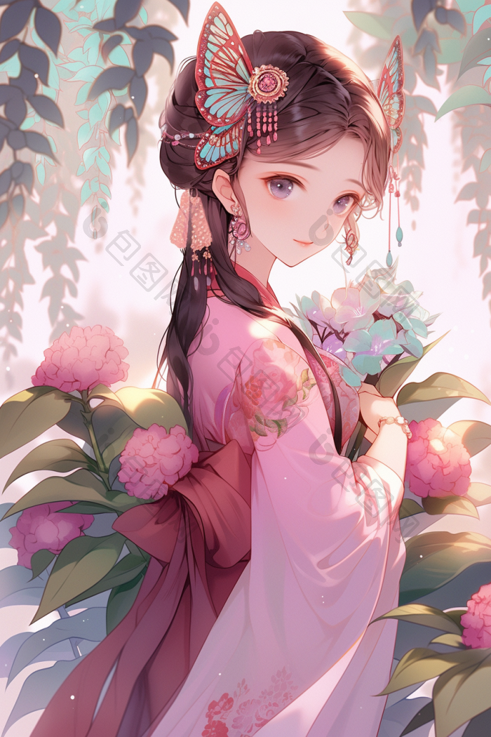 国风女孩古风汉服的颜色插画图片-包图网