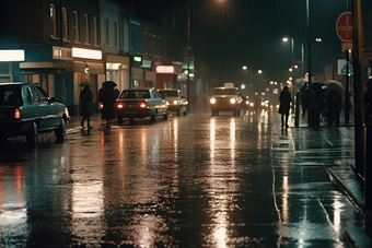 城市夜晚<strong>路灯夜景</strong>灯光雨季路面湿滑摄影图5