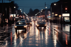 城市夜晚路灯夜景灯光雨季路面湿滑摄影图11