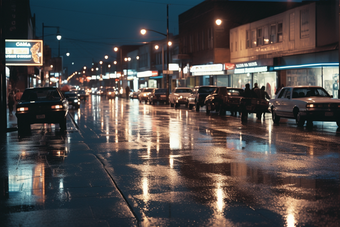 城市夜晚路灯夜景灯光雨季路面湿滑摄影图2图片