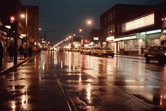 城市夜晚路灯夜景灯光雨季<strong>路面</strong>湿滑摄影图9