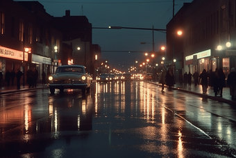 城市夜晚路灯夜景灯光雨季路面湿滑摄影图13