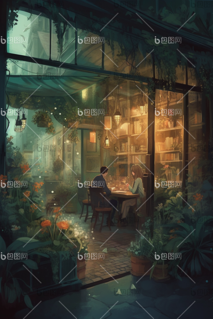 花朵花店情侣园美丽插画图片-包图网