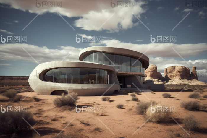 沙漠房屋现代建筑未来建筑沙漠建筑荒漠摄影图片-包图网
