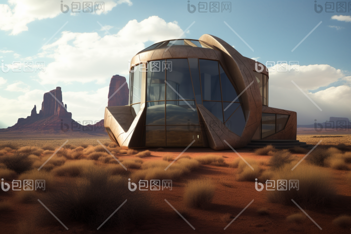 沙漠房屋现代建筑未来建筑沙漠建筑荒漠摄影图片-包图网