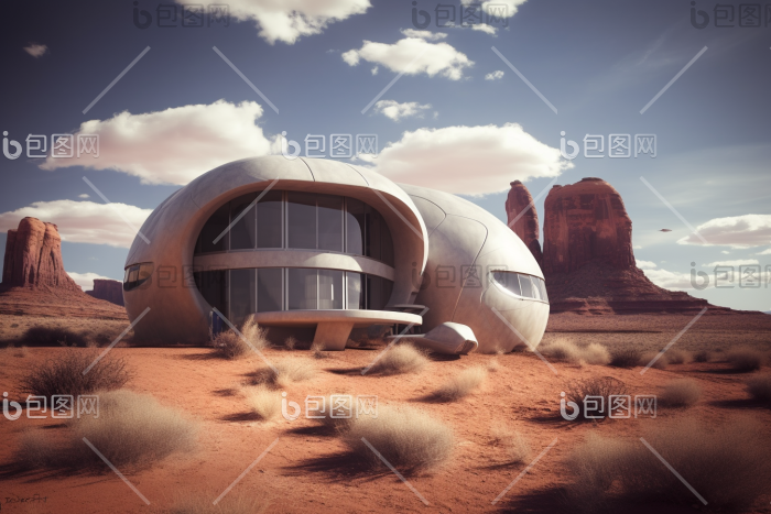 沙漠房屋现代建筑未来建筑沙漠建筑荒漠摄影图片-包图网