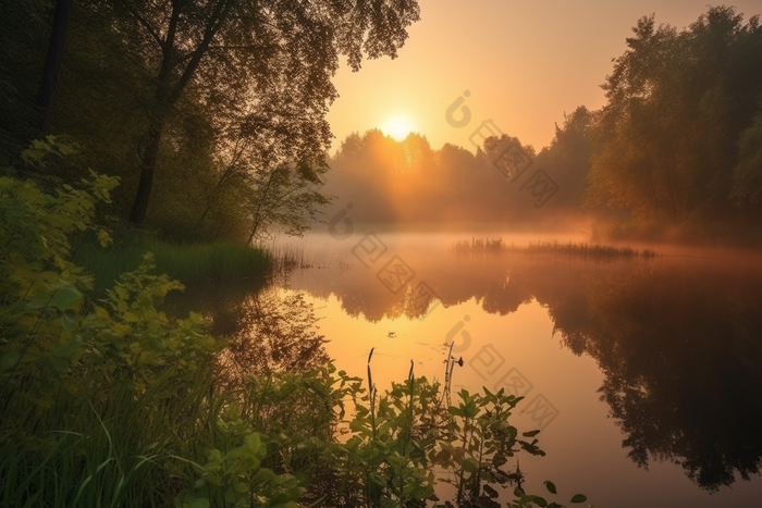 湖面湖水日出大自然摄影生态环境太阳大摄影