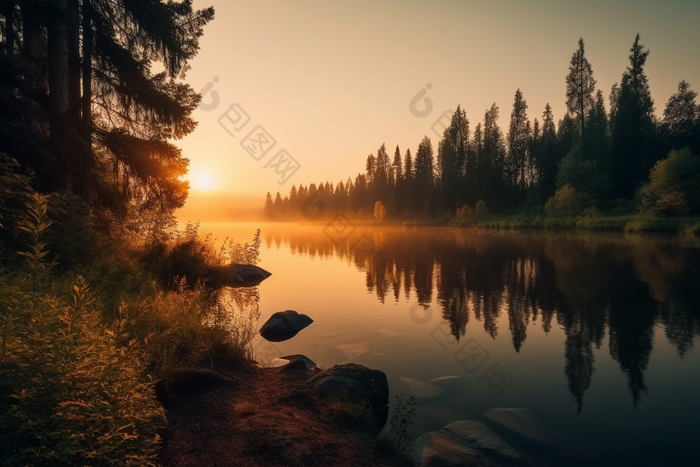 湖面湖水日出大自然摄影生态环境摄影图2
