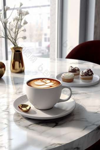 咖啡马克杯大理石花纹窗台饮料摄影图14