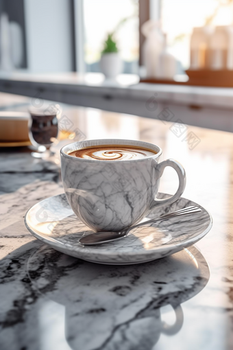 咖啡马克杯大理石花纹窗台饮料摄影图2
