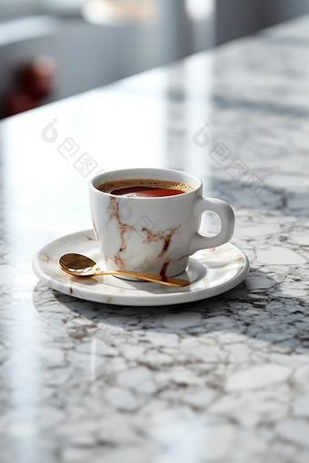 咖啡马克杯大理石花纹窗台饮料摄影图3