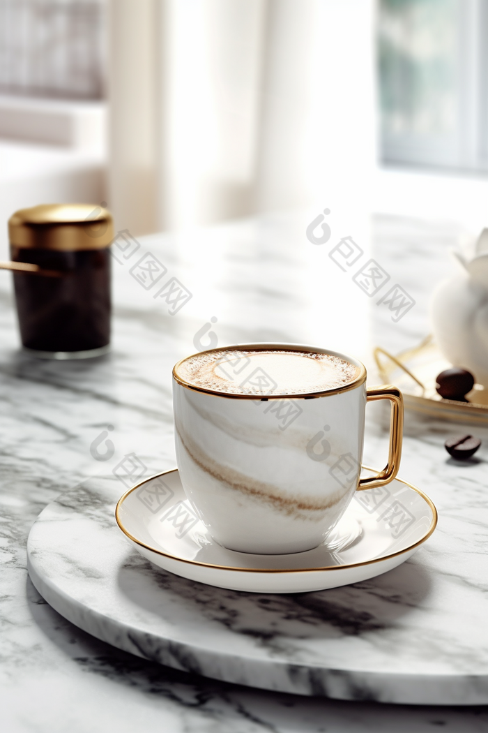 咖啡马克杯大理石花纹窗台饮料摄影图9