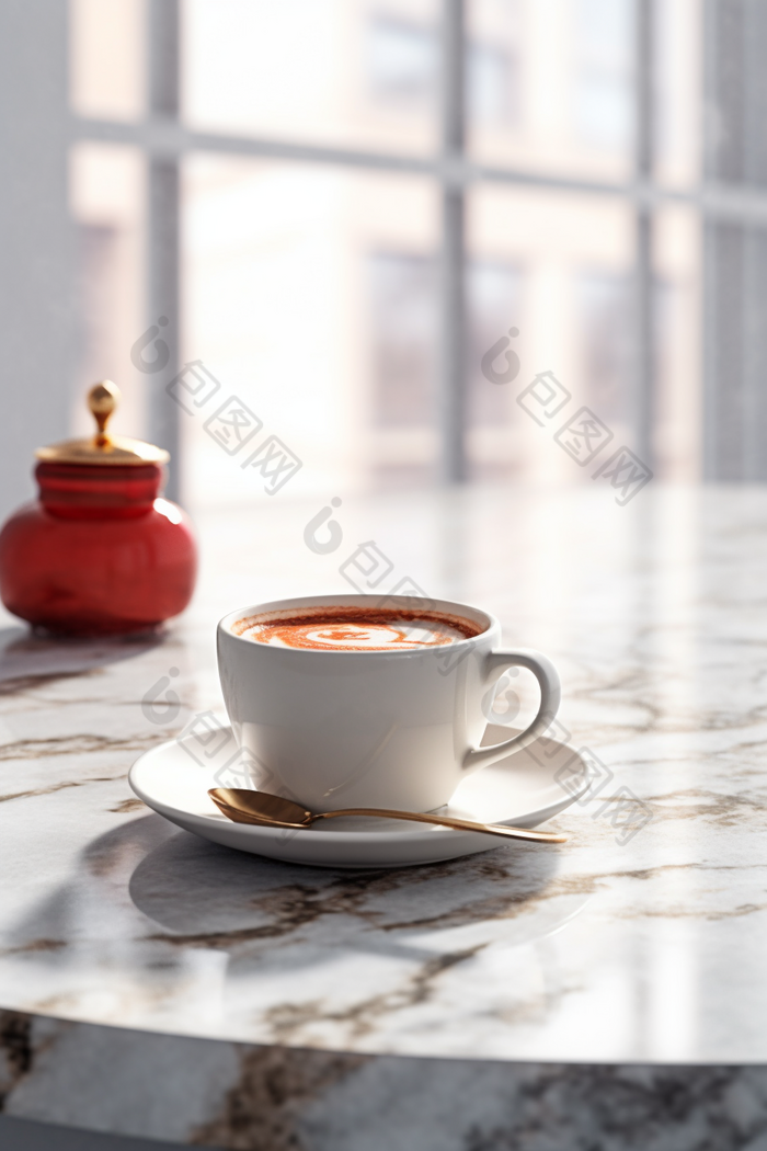 咖啡马克杯大理石花纹窗台饮料摄影图16