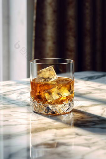 夏季饮料威士忌凉爽解渴大理石桌面阳光