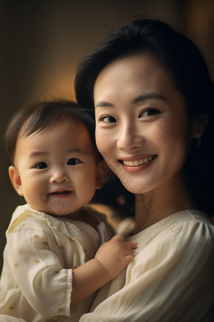 卧室里母亲和可爱的孩子母与子温馨图片-包图网