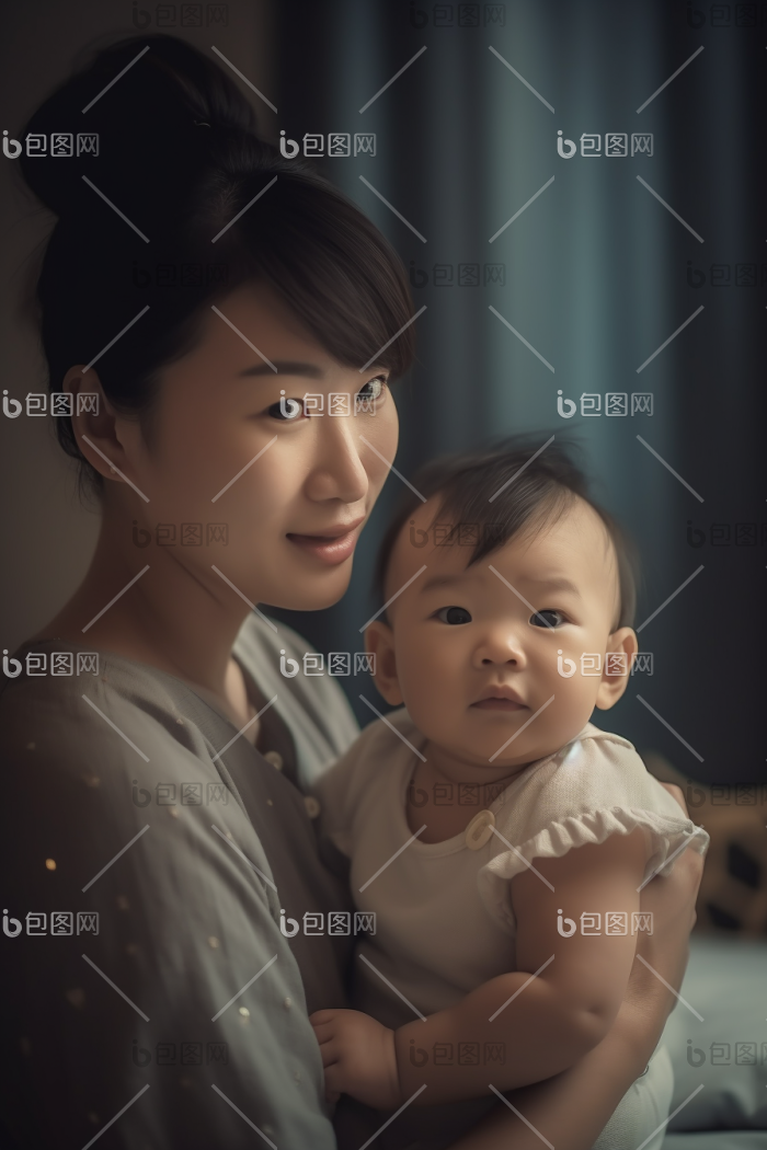 卧室里母亲和可爱的孩子母与子肖像照图片-包图网