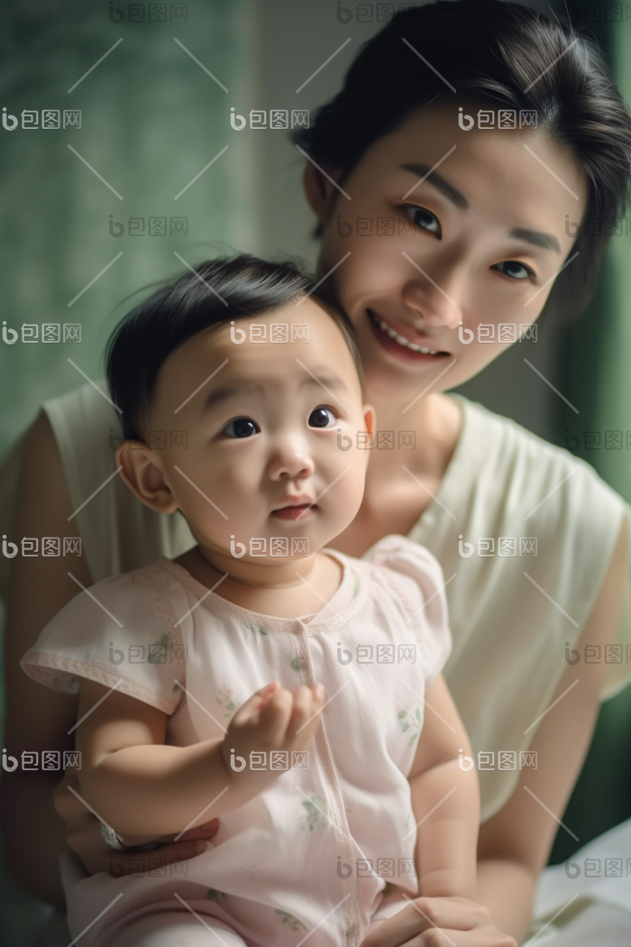 卧室里母亲和可爱的孩子母与子和图片-包图网