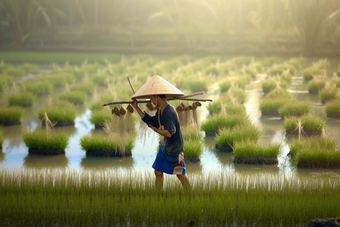 农民种植稻田收获丰收水稻稻穗
