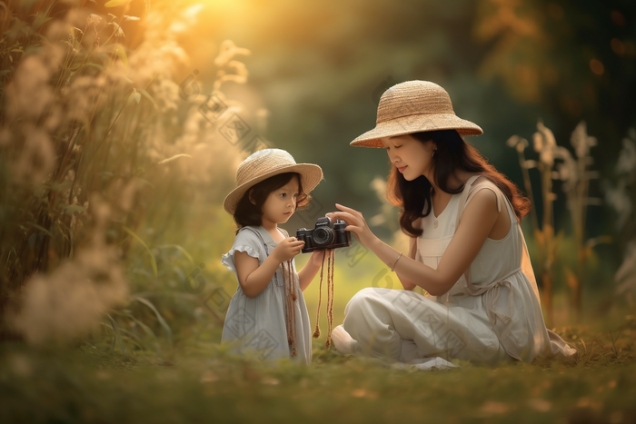 温柔的母亲和孩子户外娱乐摄影图20