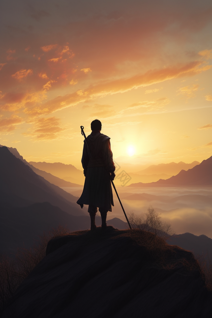 古风日落武侠侠客插图背影电影