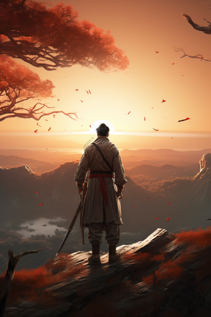 古风日落武侠女侠客插图国风背影古风日落武侠侠客插图国风故事古风