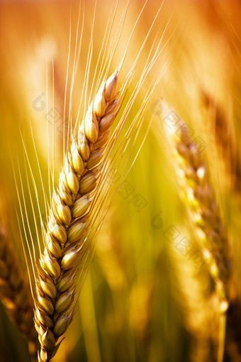 金黄色的小麦随风摇曳特写麦穗粗粮