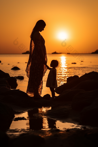 母亲和孩子在夕阳下<strong>玩耍摄影图</strong>10