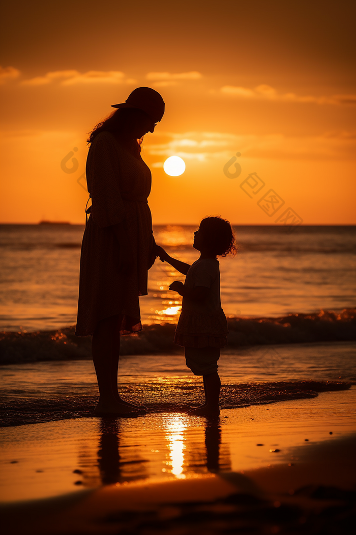 母亲和孩子在夕阳下玩耍摄影图8