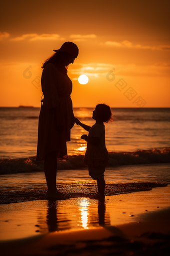 母亲和孩子在夕阳下<strong>玩耍摄影图</strong>8