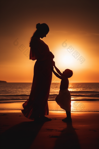 母亲和孩子在夕阳下<strong>玩耍摄影图</strong>3