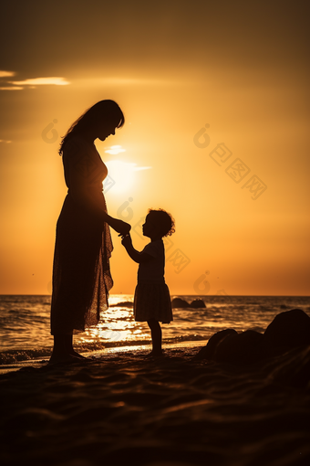 母亲和孩子在夕阳下<strong>玩耍摄影图</strong>7