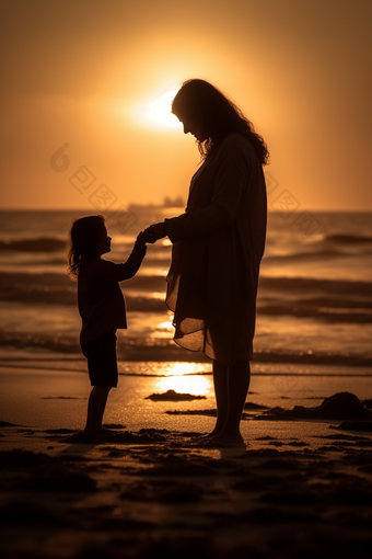 母亲和孩子在夕阳下<strong>玩耍摄影图</strong>11