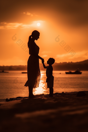 母亲和孩子在夕阳下<strong>玩耍摄影图</strong>5