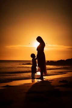 母亲和孩子在夕阳下玩耍摄影图4