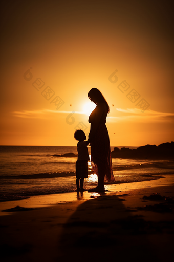 母亲和孩子在夕阳下<strong>玩耍摄影图</strong>4