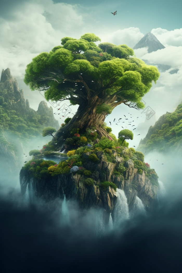 世界树图宏大的界树插画云朵风高清图片下载-包图网
