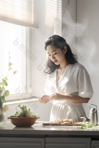 女人厨房做饭烹饪家务制作家庭