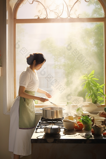 女人厨房做饭烹饪家务菜肴<strong>煲汤</strong>