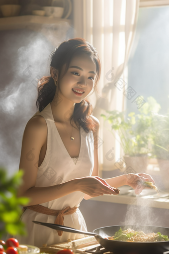 女人厨房做饭烹饪家务制作煲汤