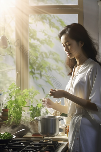 女人厨房做饭烹饪家务菜肴围裙