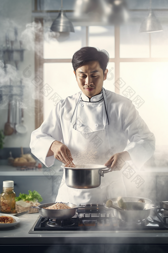 男人厨房做饭烹饪家务制作炒菜