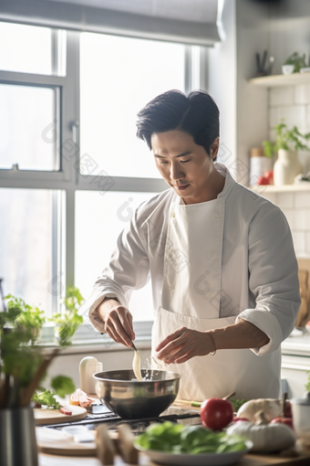 男人厨房做饭烹饪家务制作高清摄影