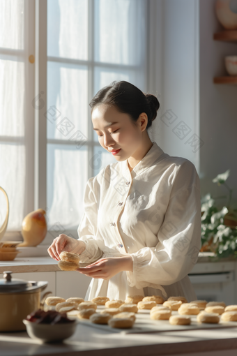 女人厨房制作蛋糕烹饪做蛋糕手工蛋糕