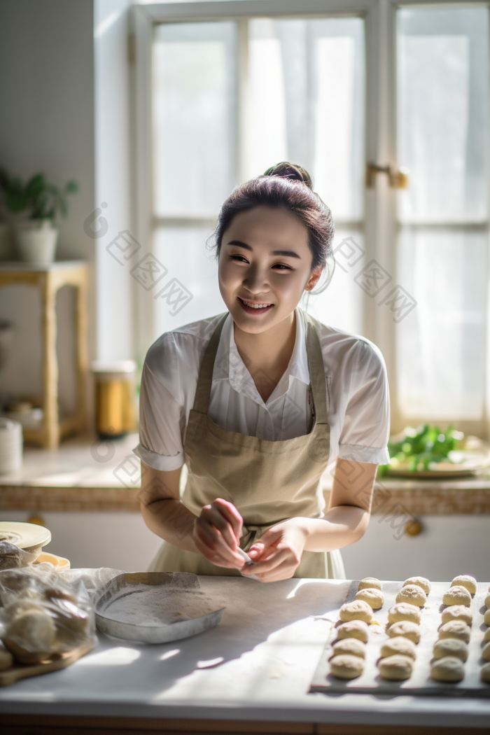 女人厨房制作蛋糕烹饪做蛋糕高清摄影