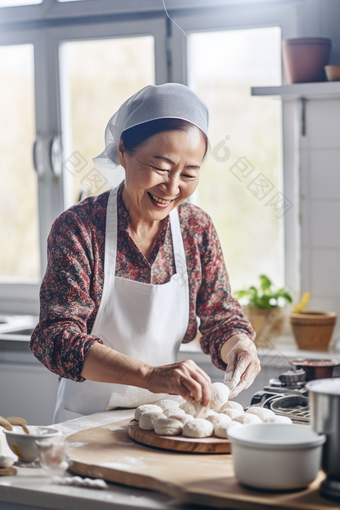 女人厨房制作蛋糕烹饪手工蛋糕围裙